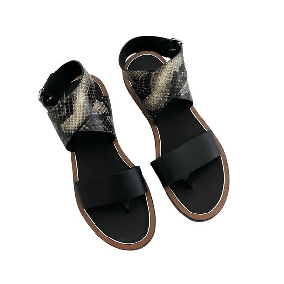 Vince Mailin Snake Embossed Ankle Wrap Flat leather Sandal Sz 6.5 Statement Chic - Picture 3 of 11